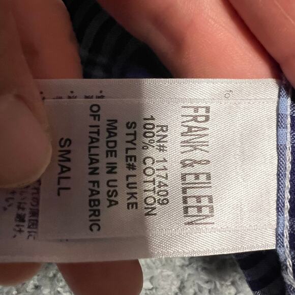 Frank & Eileen Shirt Mens Small Blue White Plaid Luke Cotton Long Sleeve Button - Picture 8 of 8